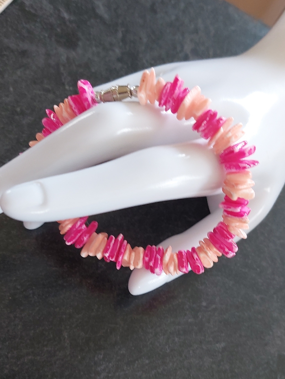 Hot Pink Puka Shell Bracelet 7.5"